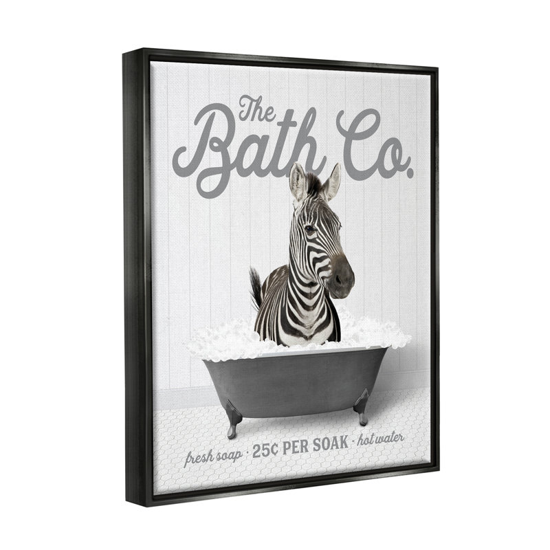 " Bubble Bath Zebra ", 31" H x 25" W x 1.7" D, Jet Black Floater Frame
