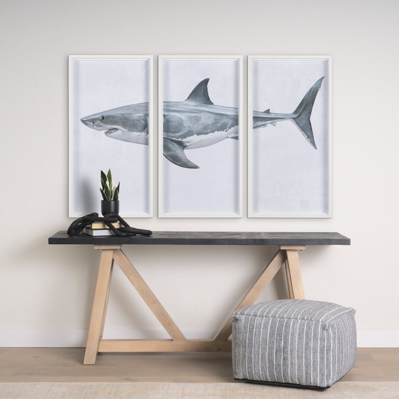 Great White Shark by Ariana a Hand Embelished Textured Framed Art Print Matted under Glass