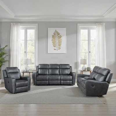Jacopo Traditional Reclining 3-Piece Living Room Set with Polished Microfiber Upholstery, Stylish Nailhead Trim & Dacron Wrapped High-Density Foam Com by Lark Manor