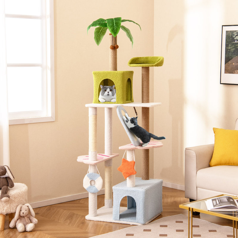 Meuble pour chat 71 po multi-niveaux avec rampe à griffes 71 po