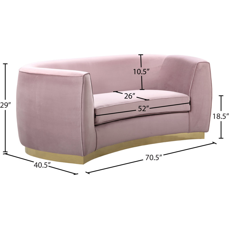 Breccan 70.5'' Velvet Loveseat, Pink Velvet, Gold