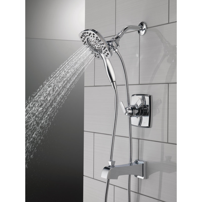 Ensemble de robinet de douche à double fonction chromé Ashlyn 17 Series avec pomme de douche double 2 en 1 In2ition avec douchette à main, ensemble de garniture de valve, chrome (valve non incluse)