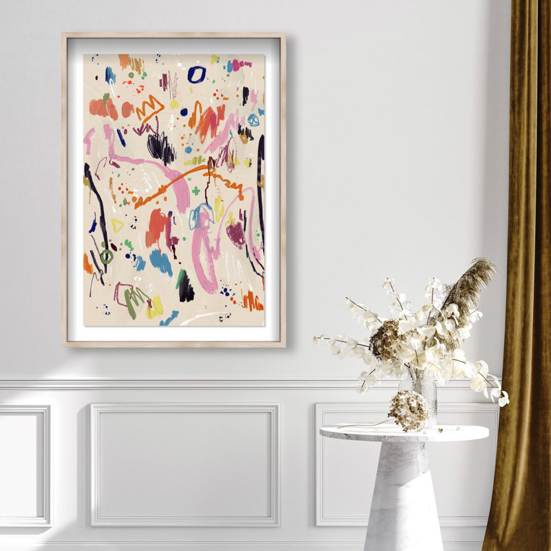 Oliver Gal Tracing Joy Abstract - Luxury Shadowbox Framed Wall Art, 56" H x 38" W, Cream