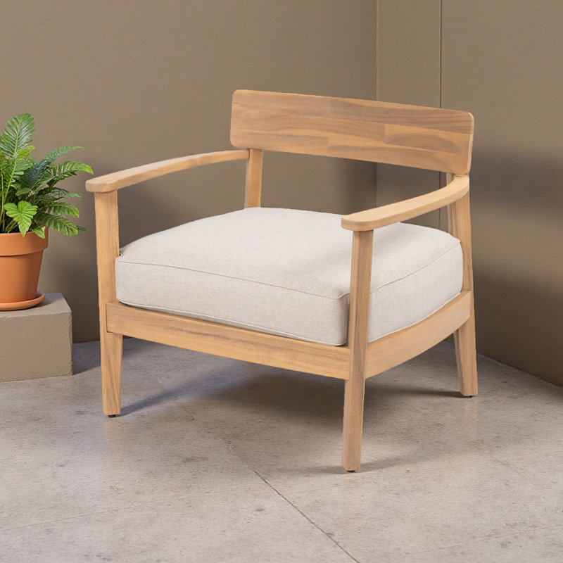 Fauteuil club en bois d'acacia avec coussin de siège, ensemble de 1