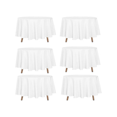 6 Pack White Round Table Cloth 90Inch (228cm) Quality Tablecloth Table Cover