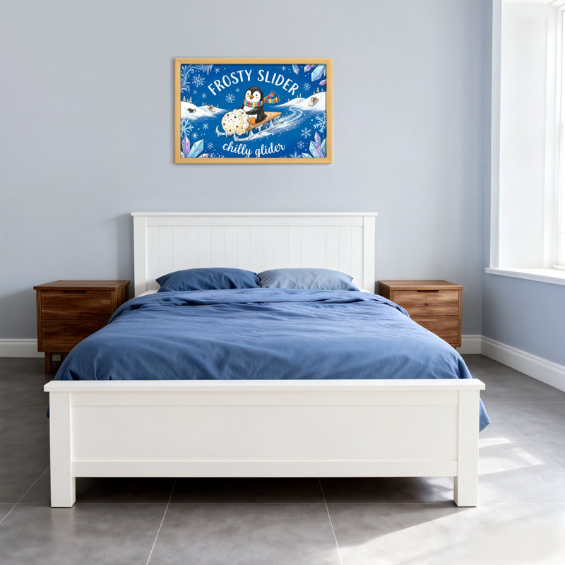 Animals Frosty Penguin Snowflake Crystal Winter Scene, 20" H x 30" W, Wrapped Canvas, Does Not Apply
