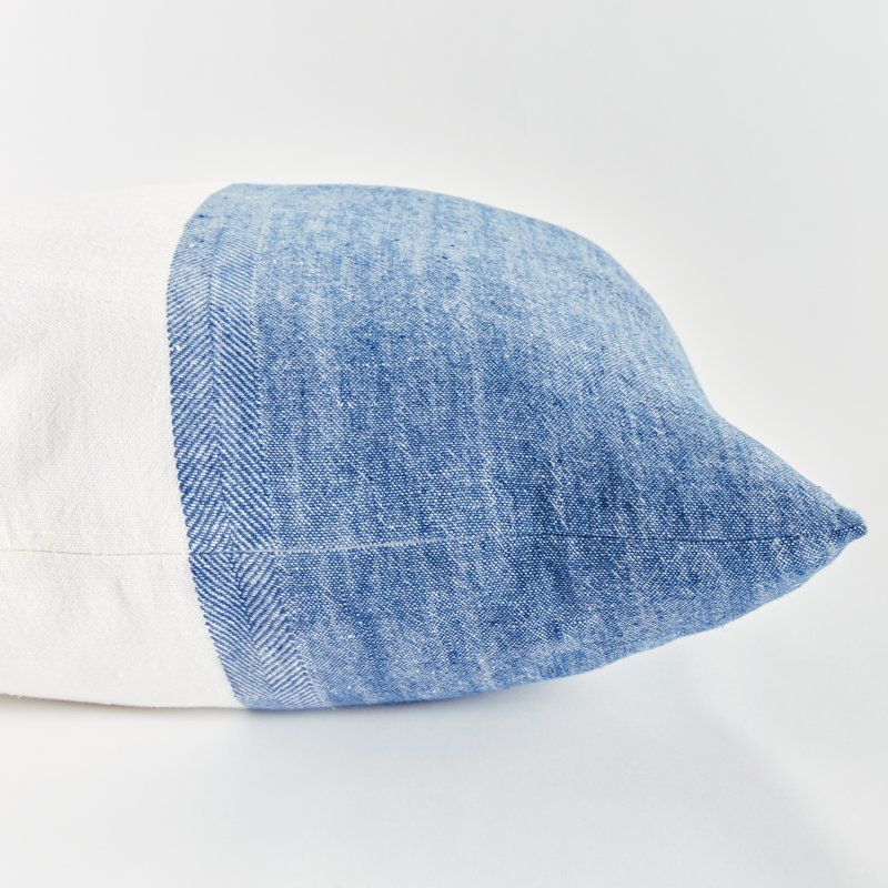 Jules European Flax Fiber Pillow Cover & Insert, Blue/Cream/Color Block, Square 24", Knife Edge