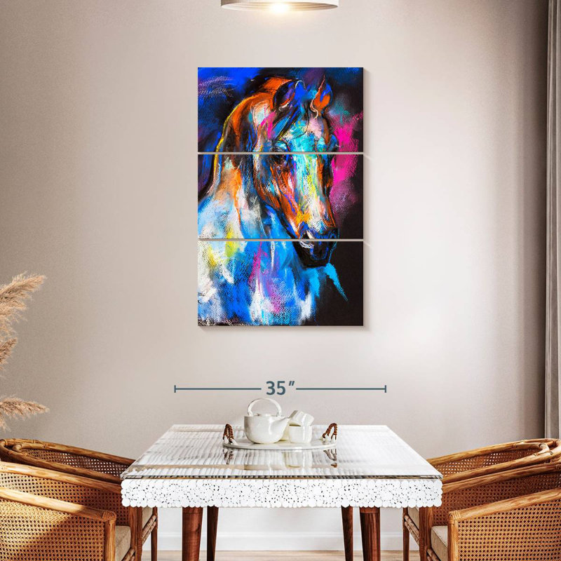 Cheval abstrait coloré, H 45 po x l 28 po
