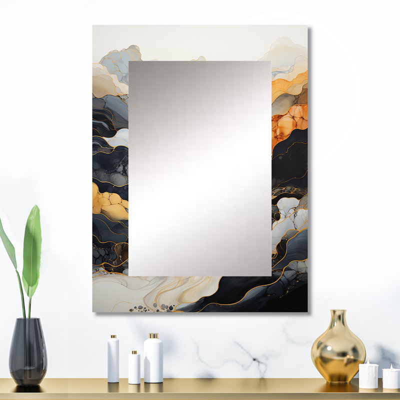 Méandre, rivière sans fin III - grand miroir mural orange, impression sur métal, 32 po x 24 po