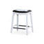 Tabouret 30 ", finition blanche, siège en cuir noir