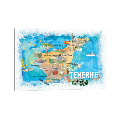 Tenerife Canarias Spain Illustrated Map with Landmarks and Highlights 1 Piece Wrapped Canvas Wall Art