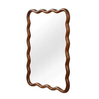 Black Walnut Color 24"X36" Wavy Rectangle Wood Frame Decorative Mirror,For Bedroom, Bathroom, Living Room, Entryway