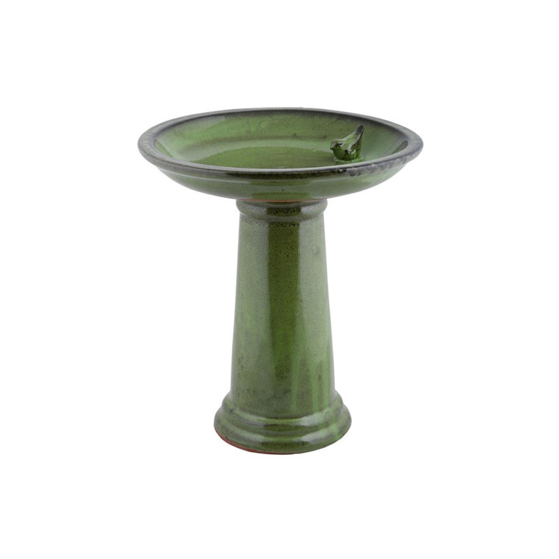 Ceramic Pedestal Birdbath, Green