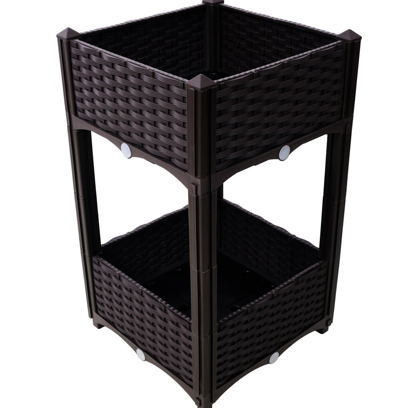 Lit à fleurs surélevé élégant - 15,7 po x 15,7 po x 27,7 po, brun, pour diverses plantes, H 28,43 po x l 15,4 po x P 15,34 po