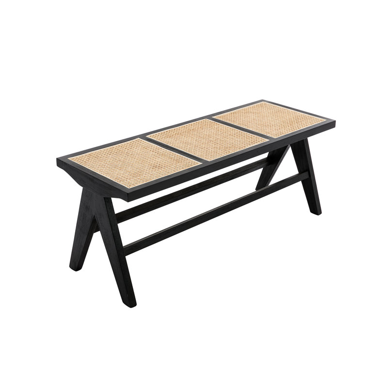 42" Rattan Entryway Bench with Footrest, Itasca Dining Bench, Noir, naturel