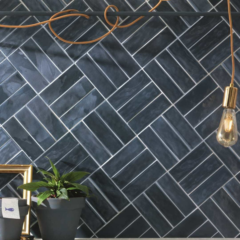 Galileo 2" x 6" Glossy Porcelain Wall Tile, Denim
