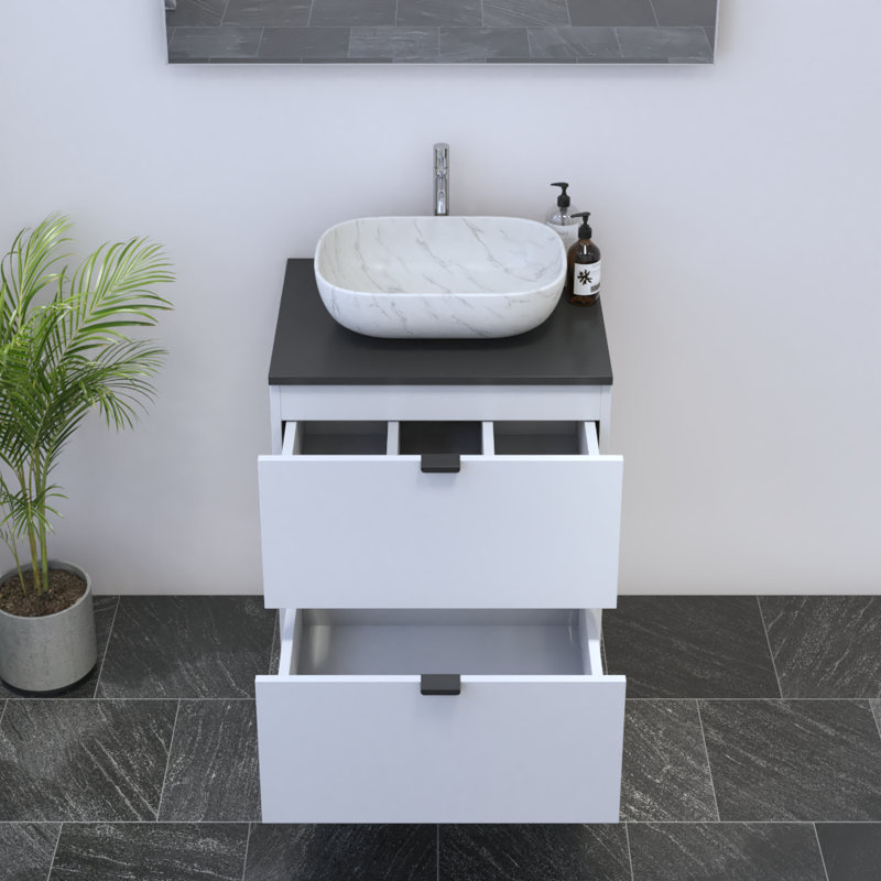 Meuble-lavabo simple 23,6 po avec plateau Kareema, Noir, Blanc