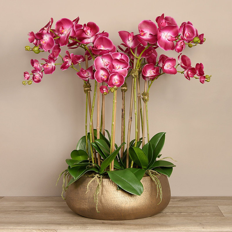 Arrangement floral orchidées dans un pot, Rose, Doré, 29 po x 22 po