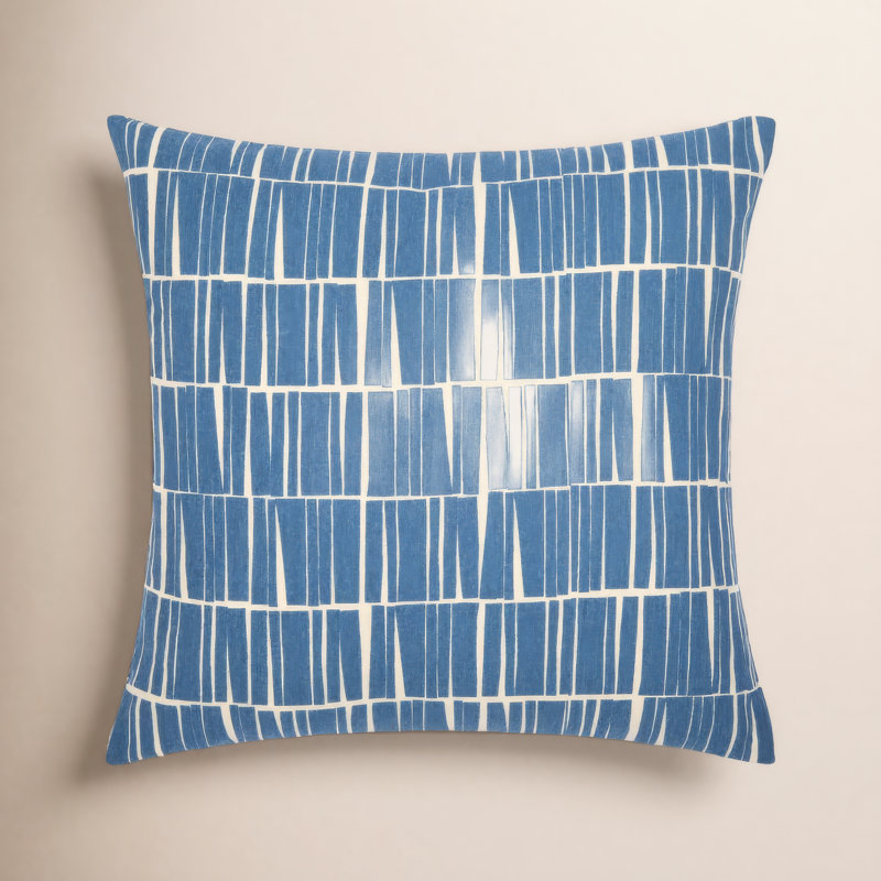 Lisi Abstract Cotton Pillow Cover, 18" x 18", Dark Blue/Beige