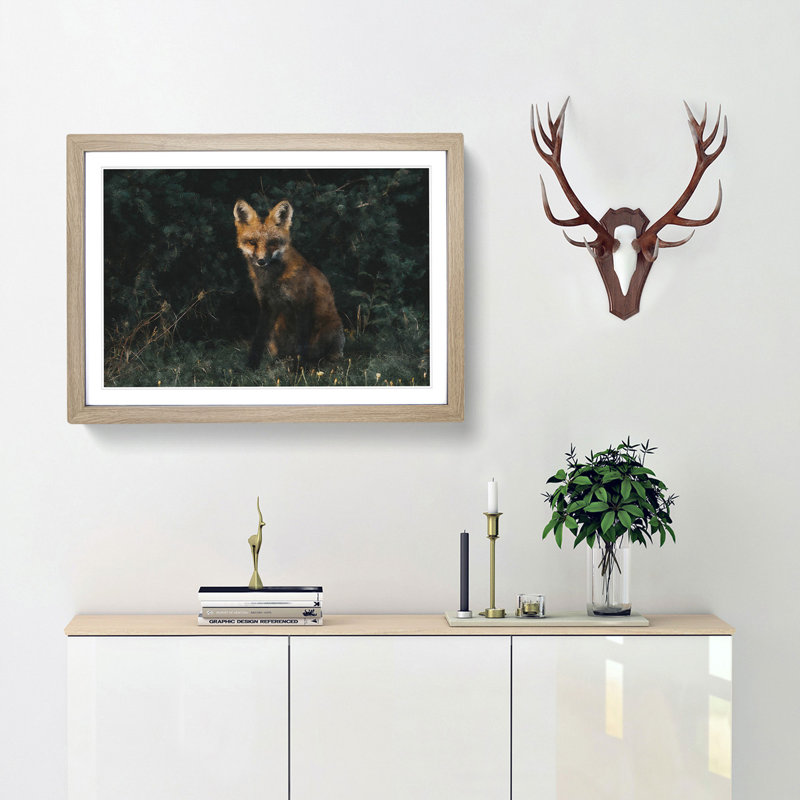 Portrait of a Fox - Framed Print, 62cm H x 87cm W x 2cm D, Oak Framed