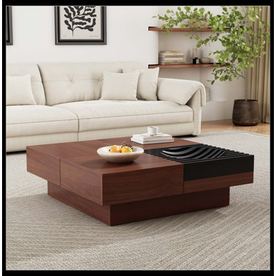 TABLE DE CAFÉ DE RANGEMENT EN BOIS D'ACACIA RÉTRO - INSPIRÉE, DE COULEUR BRUN ET NOIRE