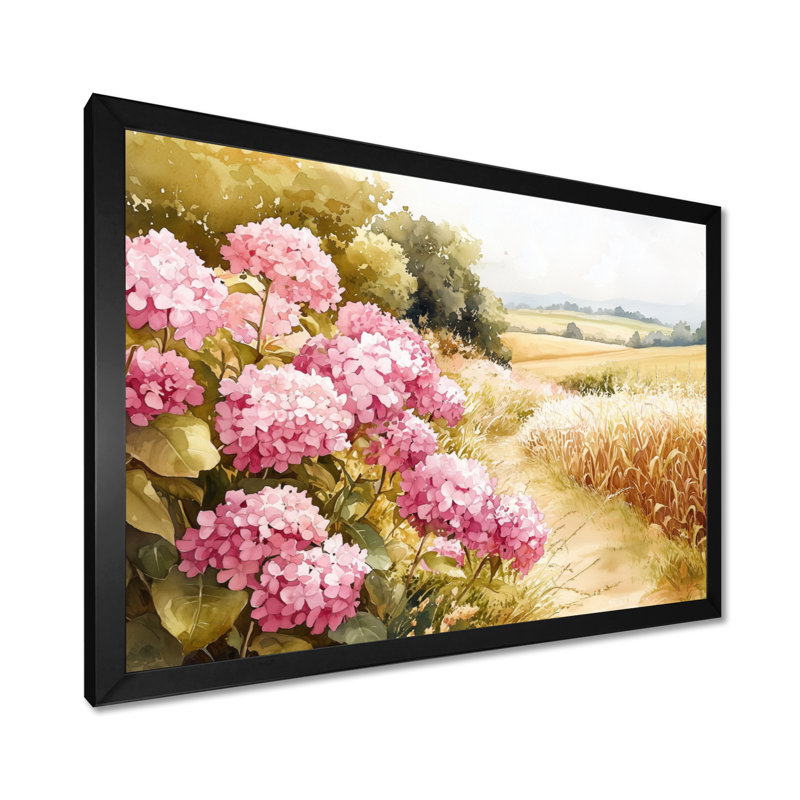 Hortensias dans le champ de maïs - hydrangées, art mural, Reproduction encadrée d'une seule photo, H 30 po x l 40 po