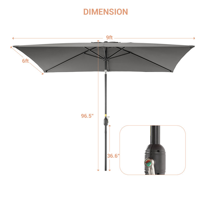 Parasol de marché rectangulaire 107,7 po x 71,9 po Sayah, Gris