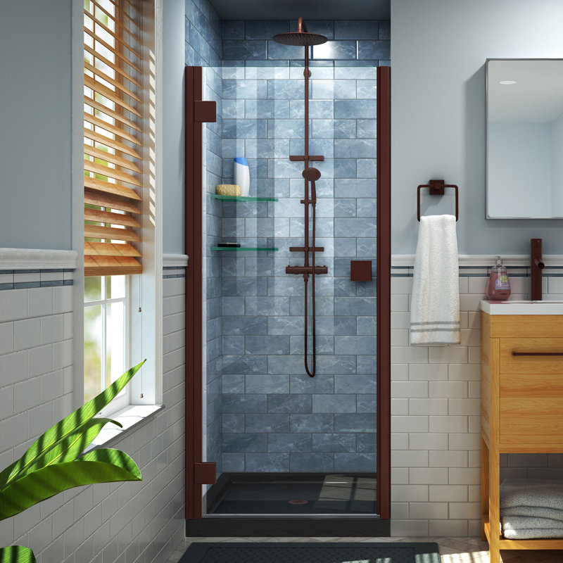 Cabine de douche à charnière Lumen, Blanc, Bronze huilé, L 42 po x P 32 po