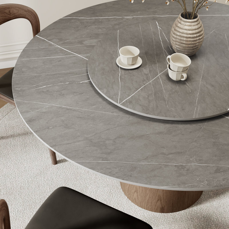 Table de salle à manger gris brouillard avec plateau tournant amovible, H 29,5 po x L 53 po x l 53 po