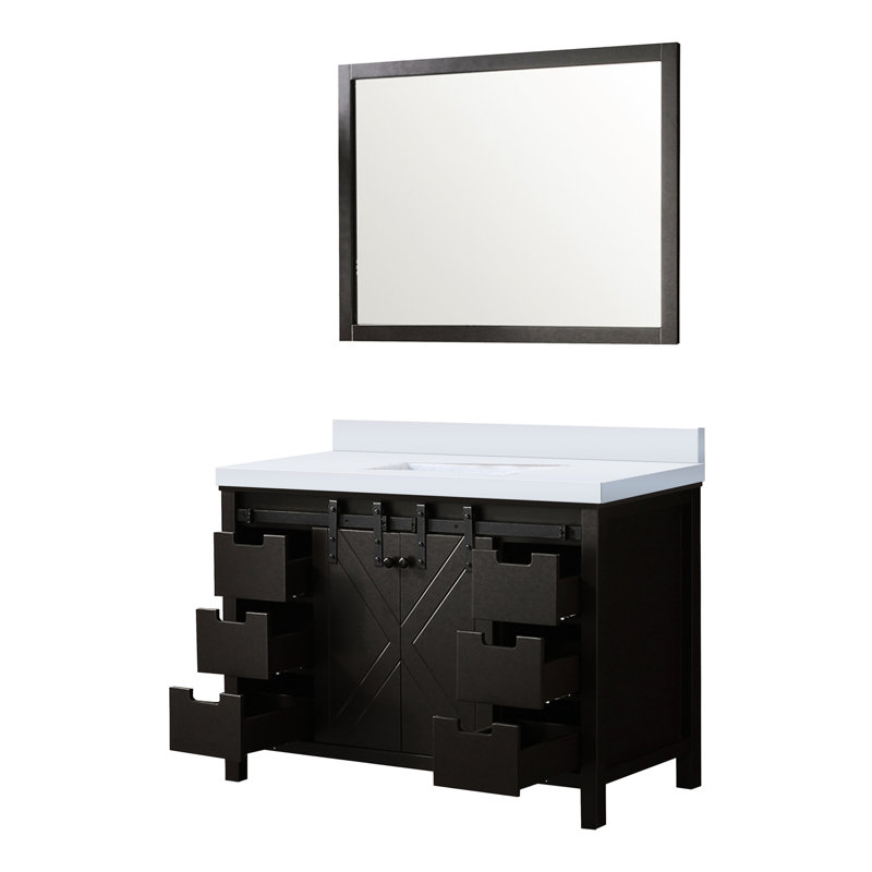 48 po Meuble-lavabo brun - comptoir en marbre, miroir à 44 po, fermeture en douceur, rangement de tiroir intérieur et espace de rangement