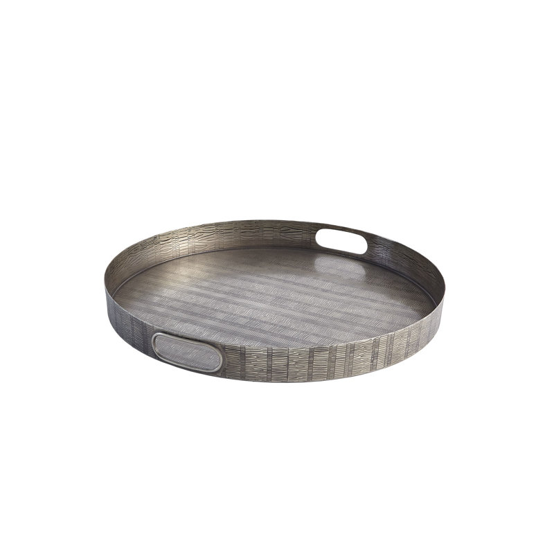 Plateau rond en nickel gravé Kokoro