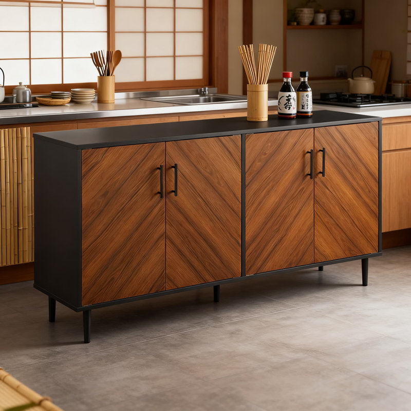 Buffet avec portes doubles et tablettes fixes pour le rangement à la maison de 58 po Walker Edison