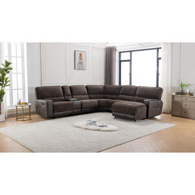 Quatasia 6 - Pieces Vegan Leather Reclining Chaise Sectional with Cupholder & Storage -  Hokku Designs, 17F11E4CF8AC4E6EA26945C83C05AEDB