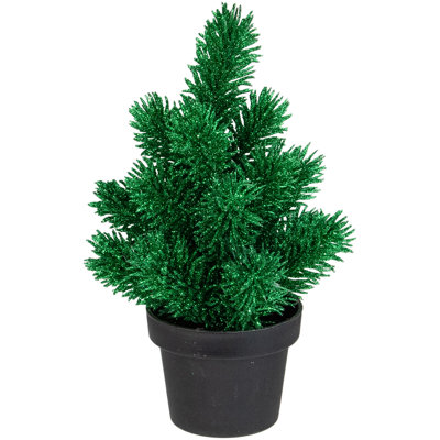 8.5" Dark Pink Metallic Glitter Artificial Pine Tabletop Christmas Tree With Black Base - Unlit