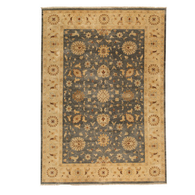 Tapis bleu et brun de haute qualité noué à la main