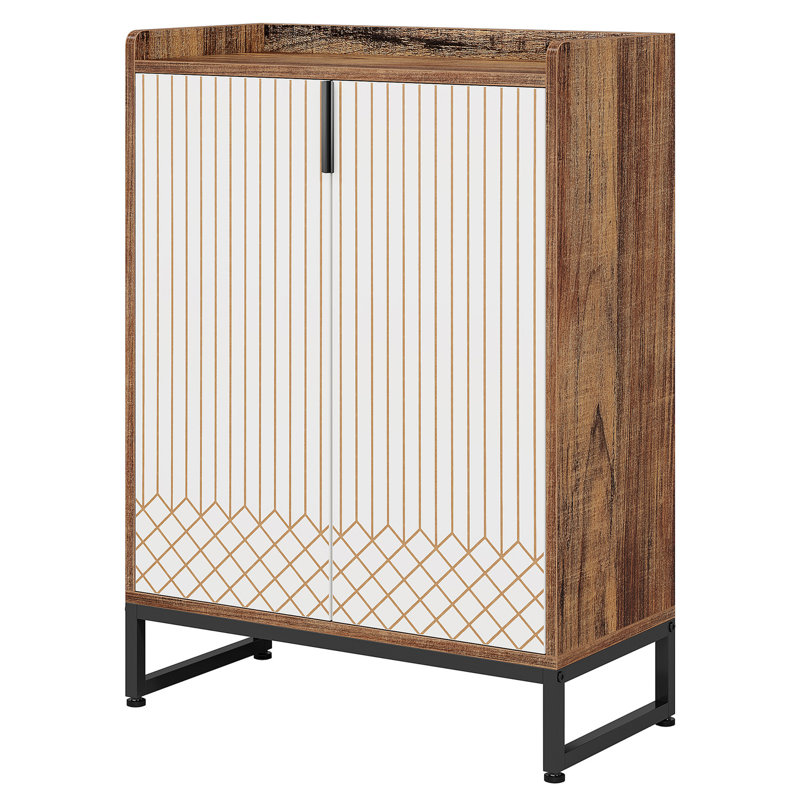 29.52” Brown & White Shoe Cabinet With Doors, Brown/White