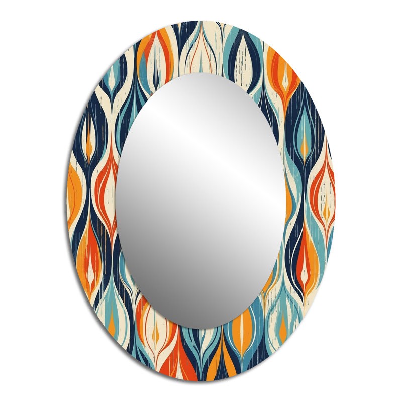 Orange et bleu Botanical Symphony III - Miroir mural moderne ovale, 40 po x 30 po