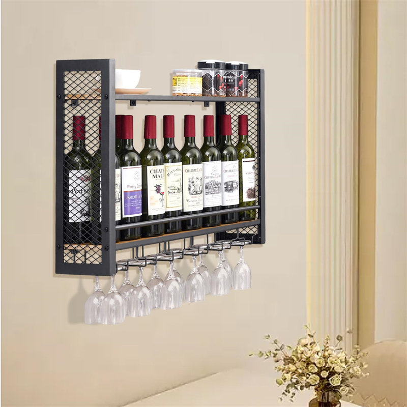 Uma Wall Mounted Wine Bottle & Glass Rack Black