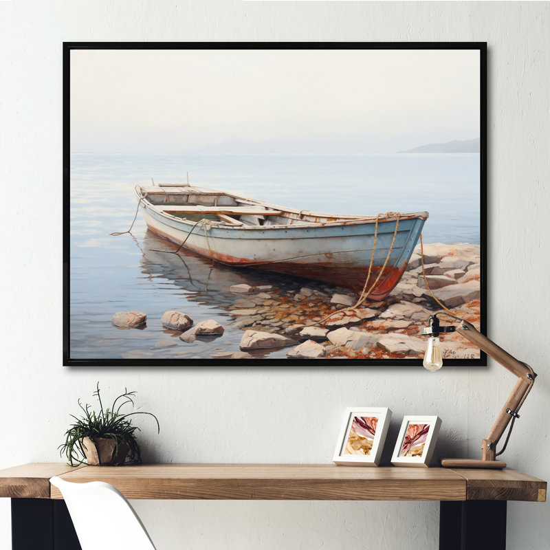 Art mural sur toile côtier, reproduction de paysage de bateau - rivage contemplatif de bateau, H 12 po x l 20 po x P 1 po