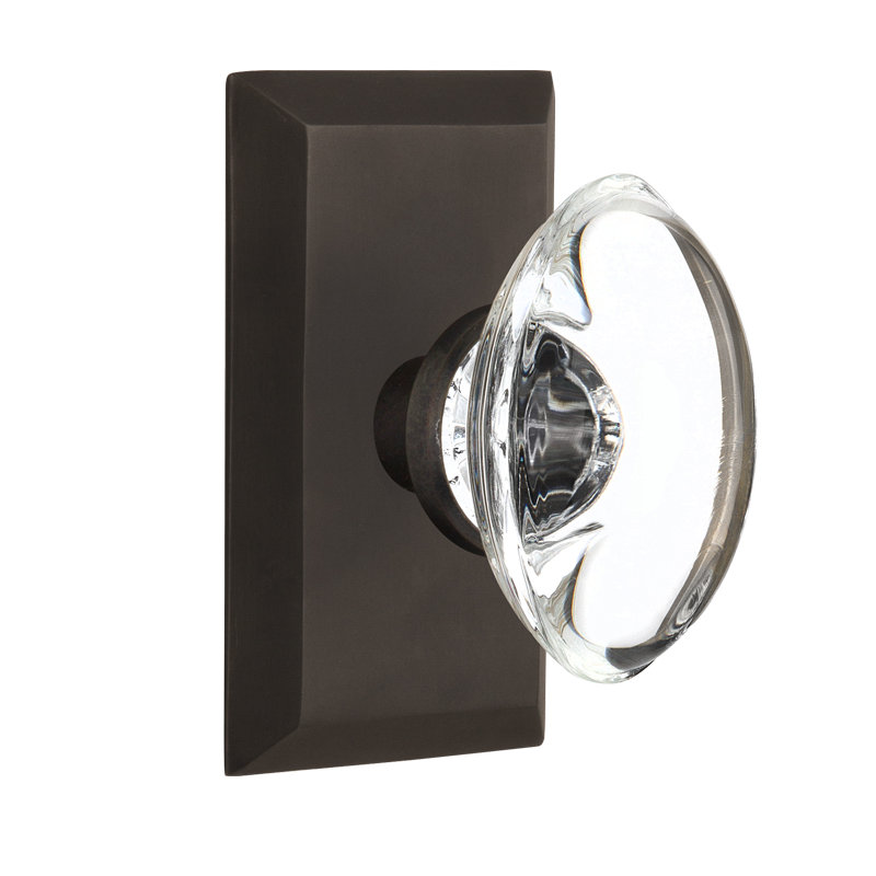 Studio Plate with Oval Clear Crystal Door Knob, Oil-Rubbed Bronze