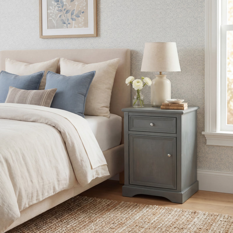 Evangelyne Solid Wood End Table with Storage, French Grey