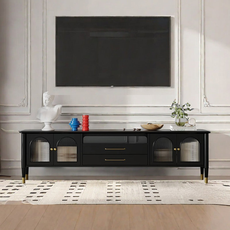 Meuble télé en bois massif rétro, 86.61", Noir, noir, noir, noir
