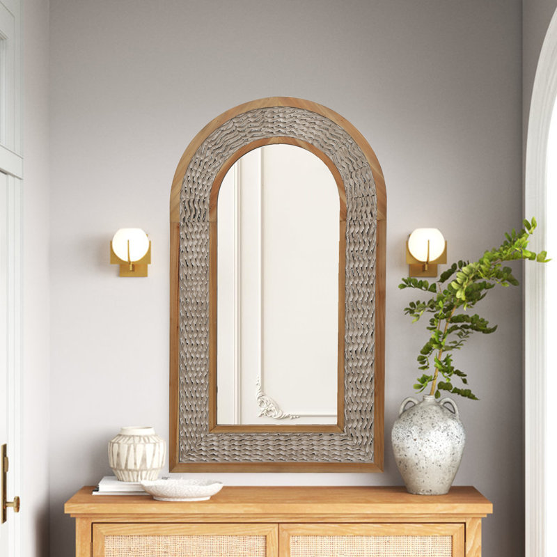 Arched Mirror with Wooden Frame, 46" x 26"