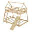 Lit superposé simple en bois au-dessus d'un grand lit, lit superposé maison avec filets d'escalade et rampe-410907182