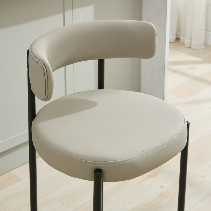 Tabouret de comptoir à dossier bas 24 po Najira, 4, Noir, noir, noir, noir, Similicuir beige / gris