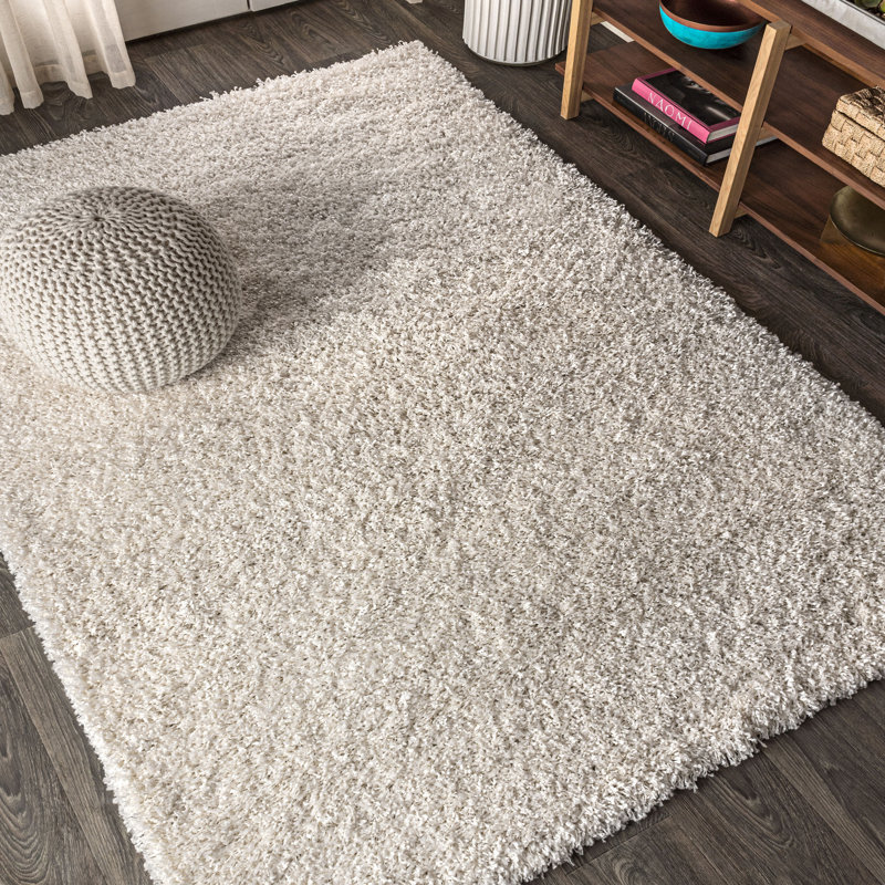 Felicdad Shag Plush Cream Rug, Rectangle 7'9" x 10'