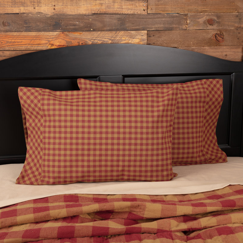 Burgundy Check 100% Cotton Checkered - Set of 2, Standard