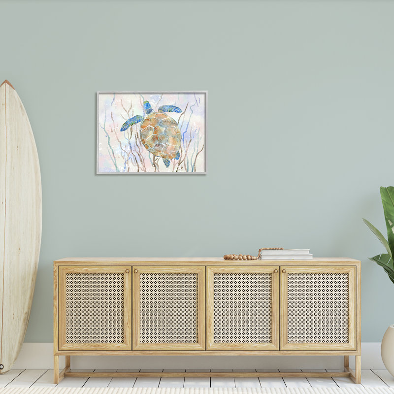 Tortue de mer contemporaine Abstrac par Ziwei Li 924, H 24 po x l 30 po x P 1,5 po, Estampe numérique Farmhouse