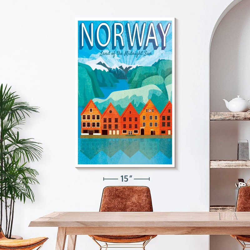 Norvège, affiche rétro sur toile, H 48 po x l 32 po x P 1,25 po