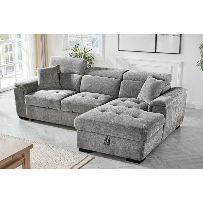 Corner Sofabed with Storage, Grey, Right Hand Facing